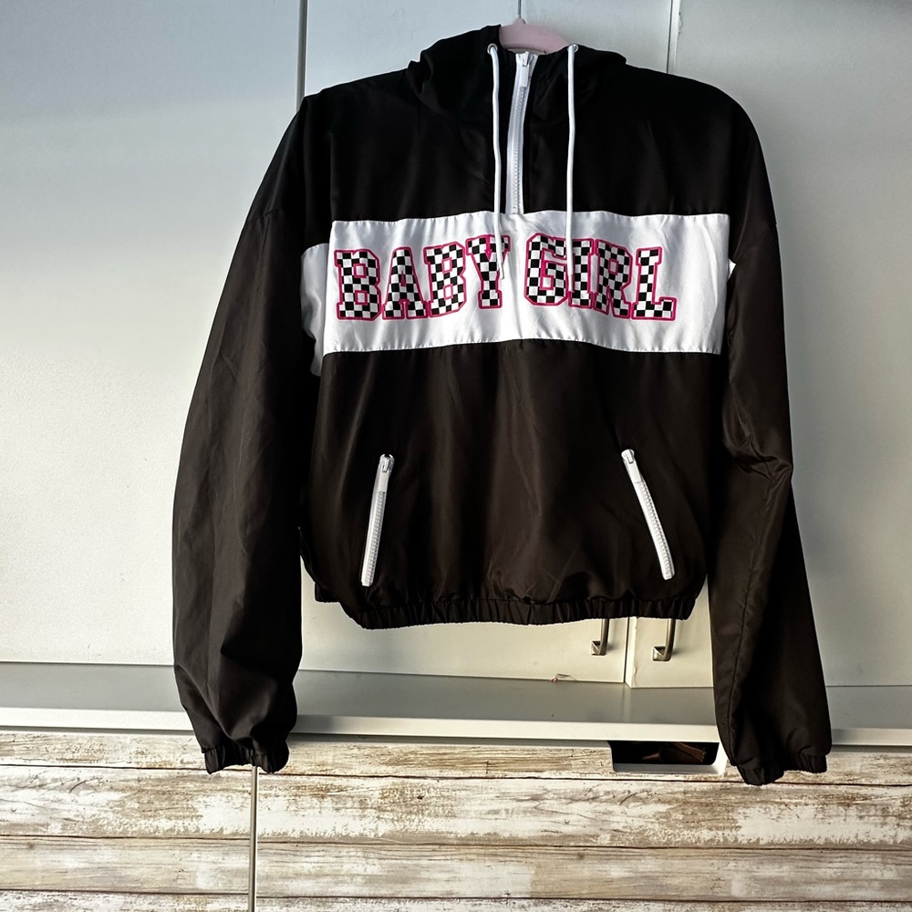 🖤 Rue21 Baby Girl Cropped Windbreaker Jacket M Y2K Hooded